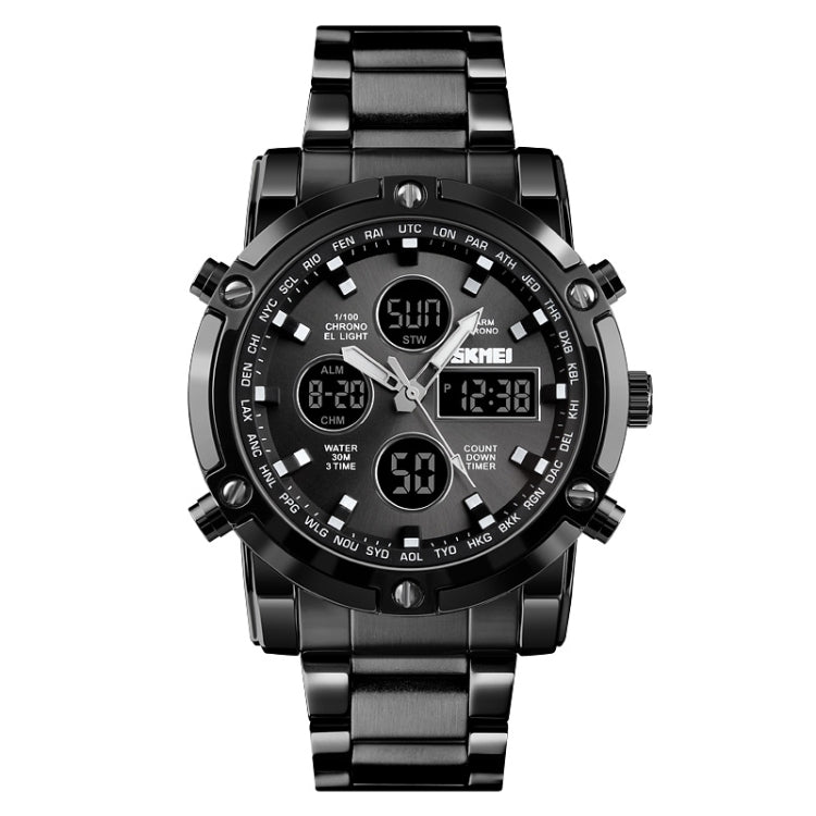 skmei-1389-multifunctional-men-business-digital-watch-30m-waterproof-large-dial-wrist-watch-with-stainless-steel-watchband-black